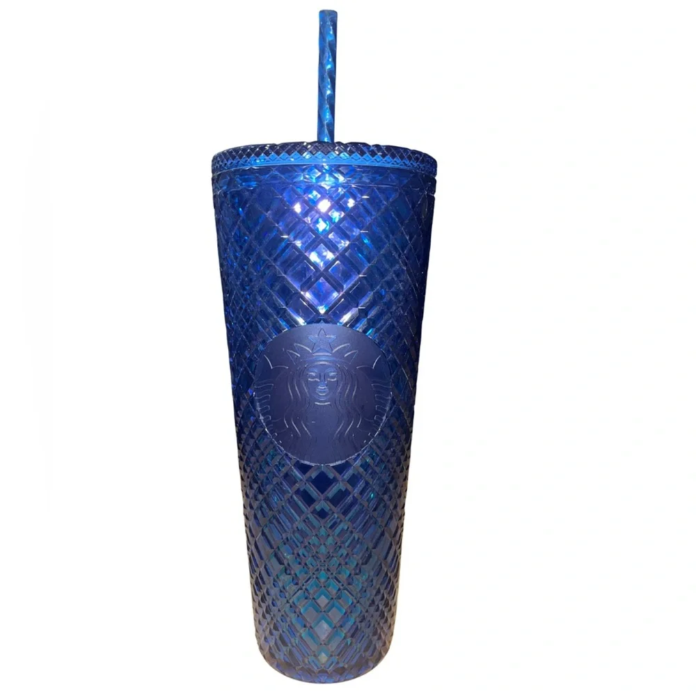 NWT Starbucks 2022 Holiday Azure Blue Jeweled Venti 24oz Cold Cup Tumbler